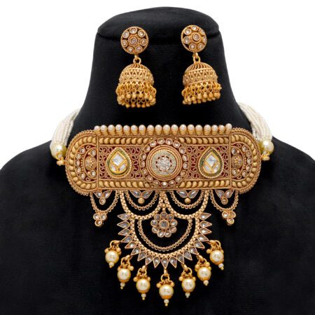 Gold Chokar  Timniya Necklace Set with Zhumki