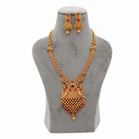 Long Temple style Gold Necklace Set with Earing