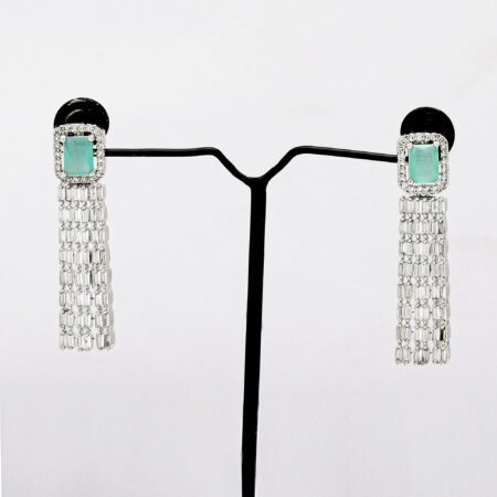 Green Dangle Earring in American Diamond