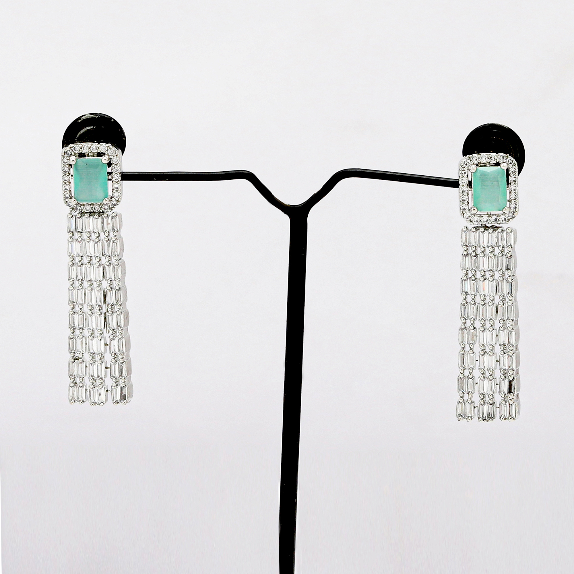 Green Dangle Earring in American Diamond