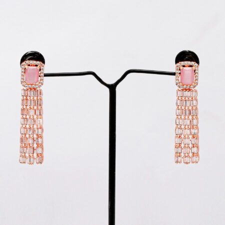 Pink Dangle Earring in American Diamond