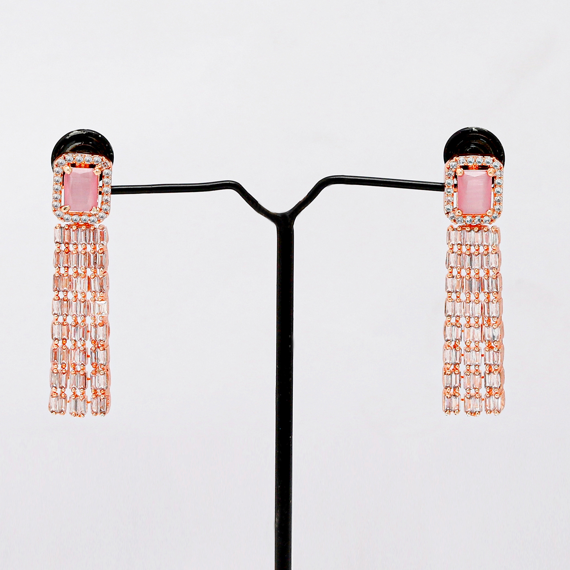 Pink Dangle Earring in American Diamond