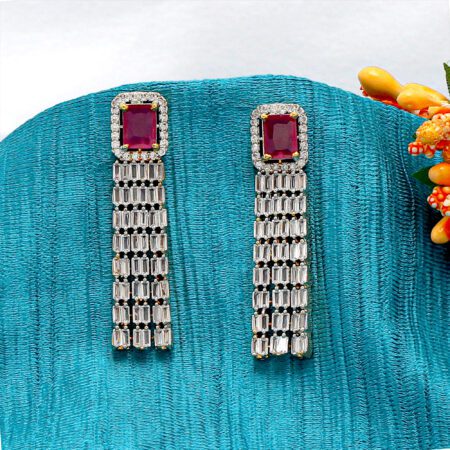 Rani color Red Dangle Earring in American Diamond