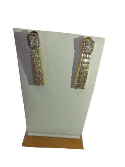 White color Dangle Earring in American Diamond