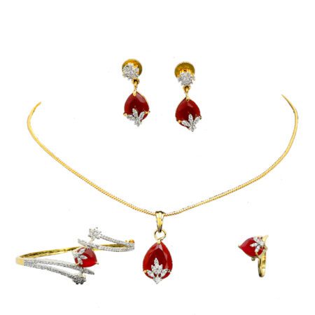 Red color Stone Combo Set in American Diamond