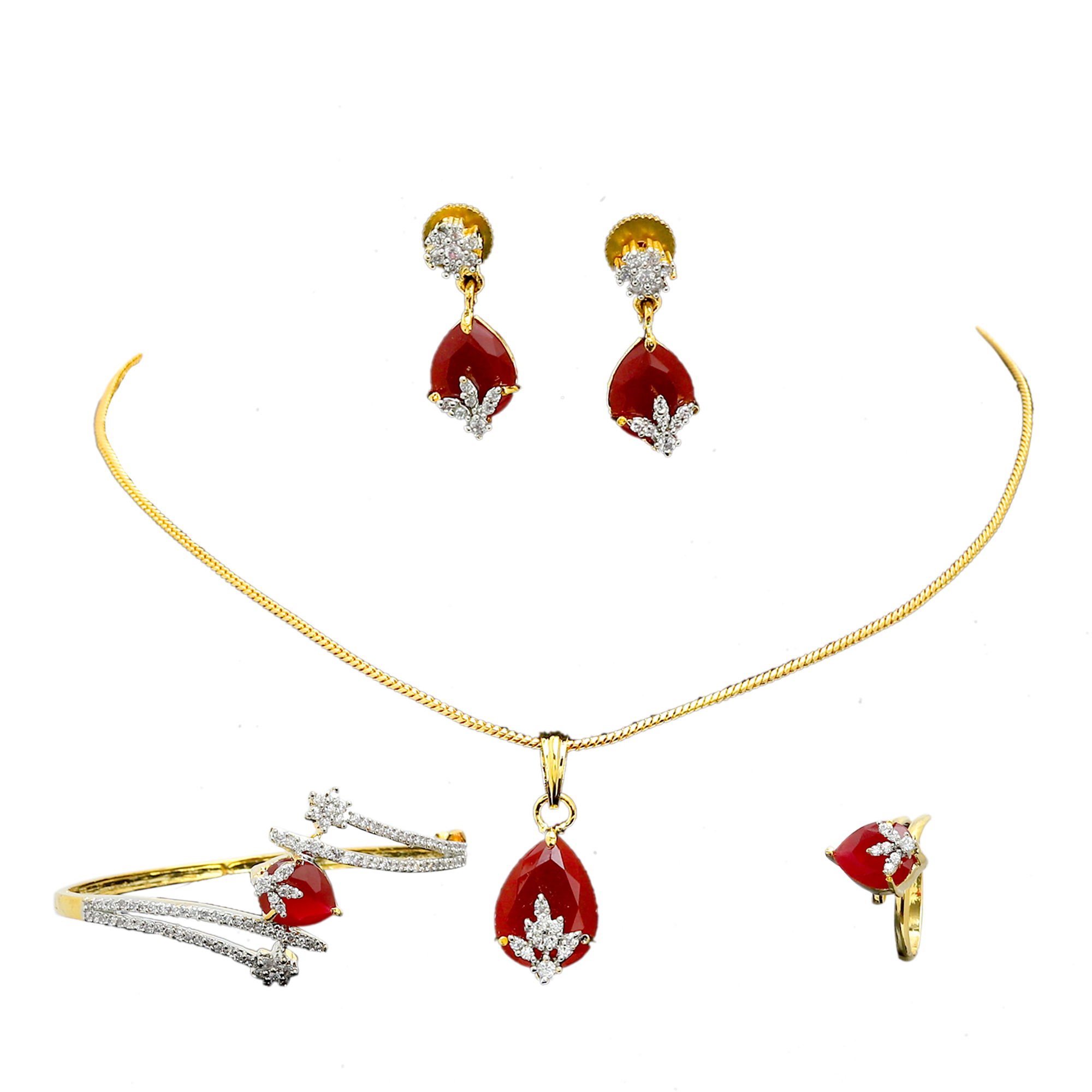 Red color Stone Combo Set in American Diamond