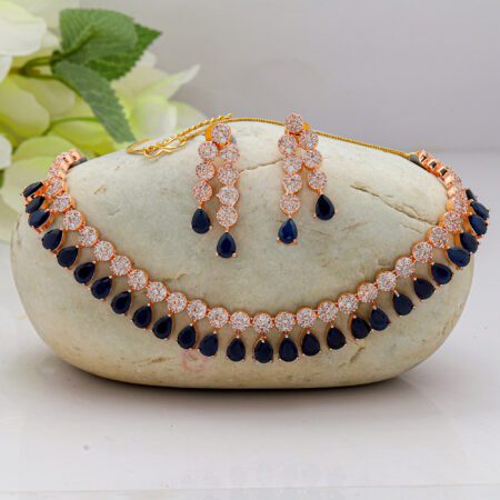 Black color Chokar Necklace set with Dangle Earring set in American Diamond