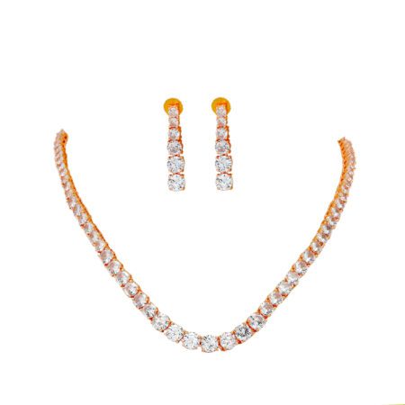 Rani & White color Chokar Necklace set with Dangle Earring set in American Diamond