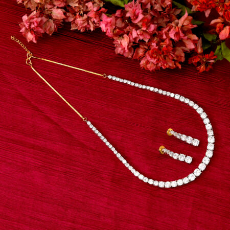 White color Chokar Necklace set with Dangle Earring set in American Diamond