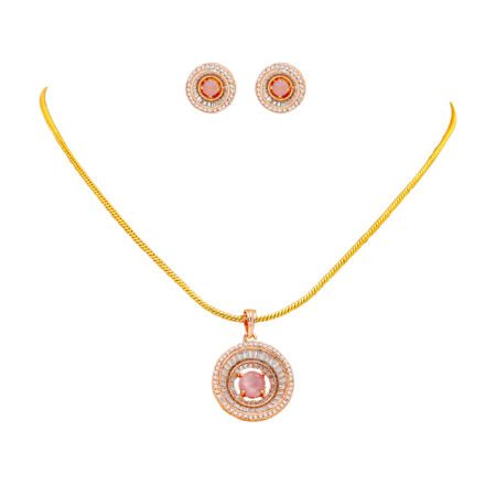 Rose Gold color Chokar Pendent set with Stud Earring set in American Diamond