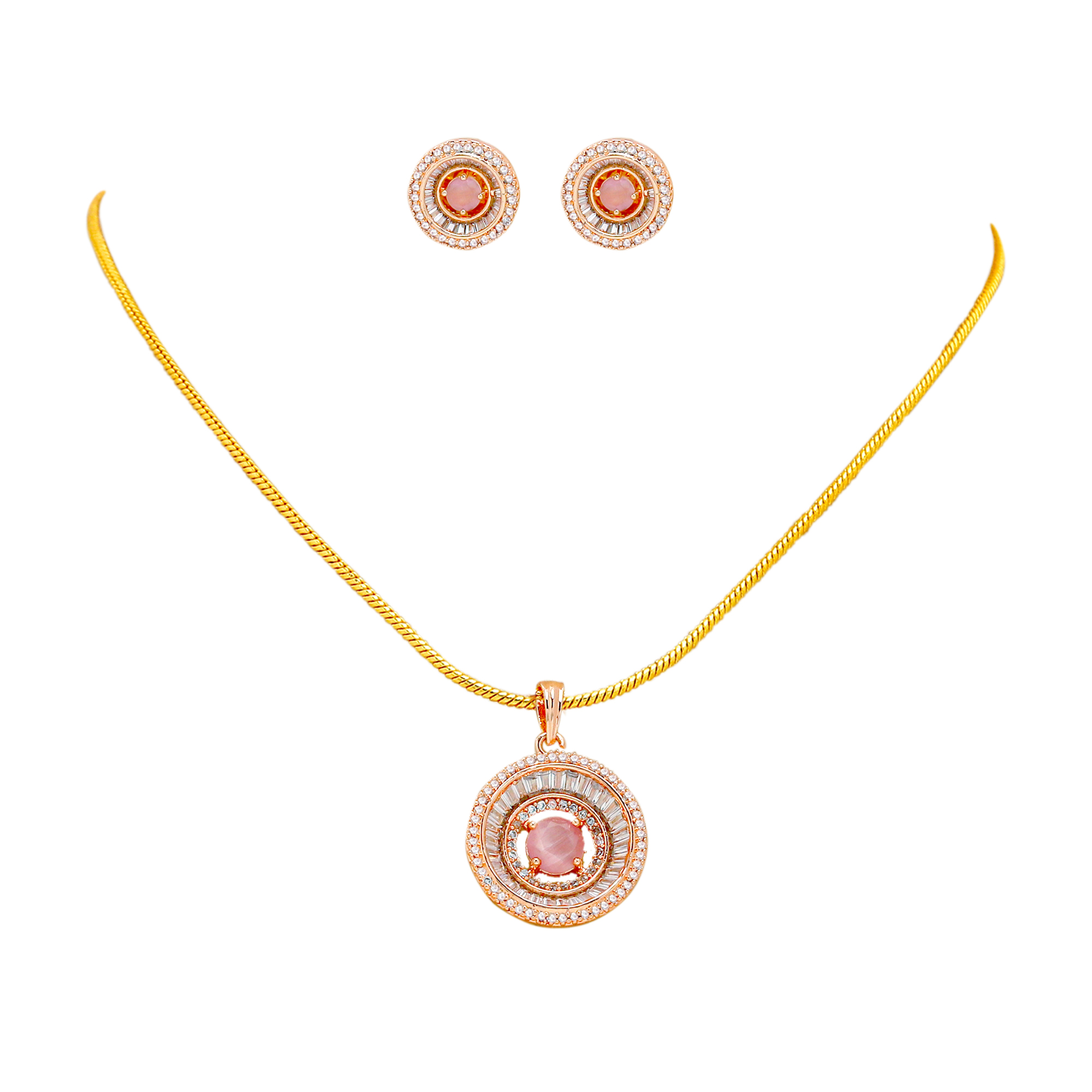 Rose Gold color Chokar Pendent set with Stud Earring set in American Diamond