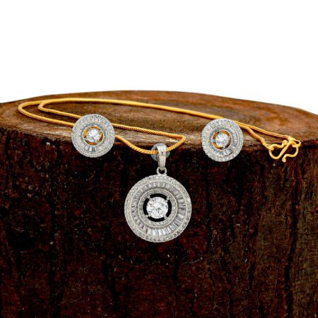 White color Pendent set with Stud Earring set in American Diamond