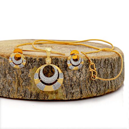 Gold color Pendent set with Stud Earring set in American Diamond