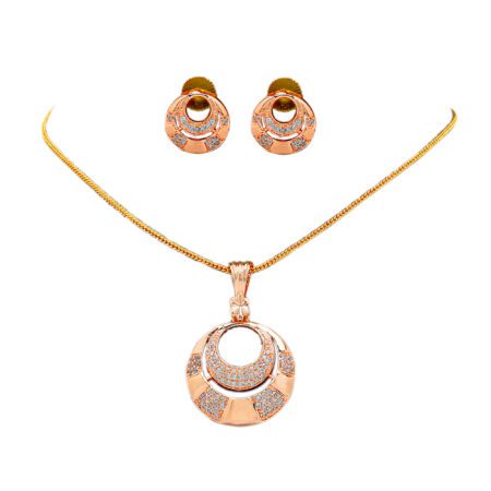Rose Gold color Pendent set with Stud Earring set in American Diamond