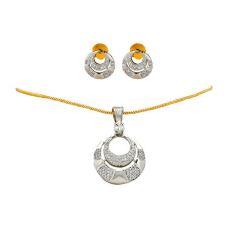 White color Chokar Pendent set with Stud Earring set in American Diamond