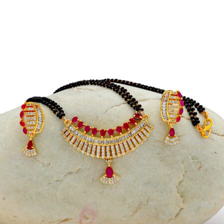 Long Mangalsutra Pendent set with Stud Earrings in American Diamond