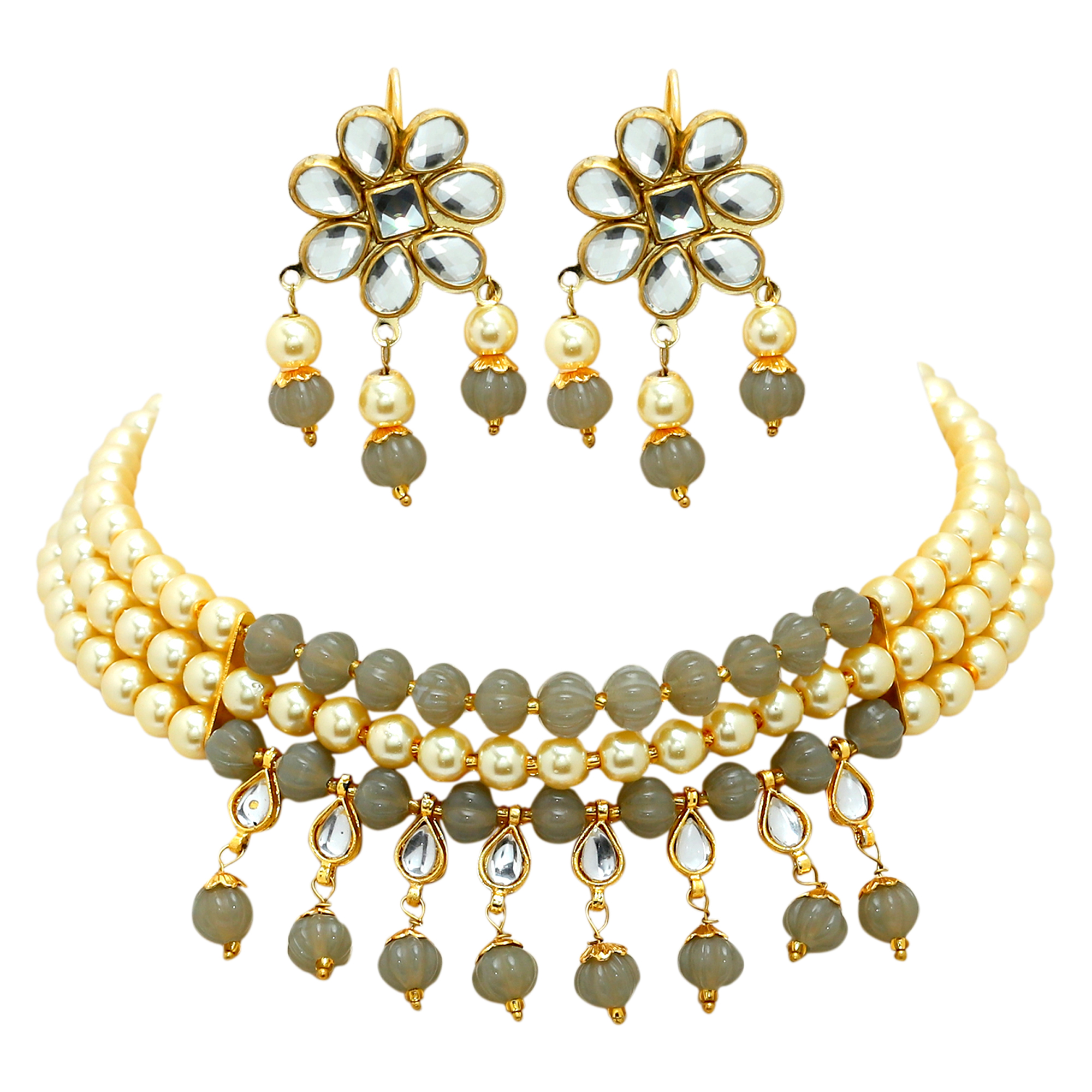 Gold Plated Pearl Kundan Choker Necklace Set