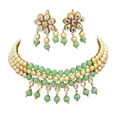 Gold Plated Pearl Kundan Choker Necklace Set