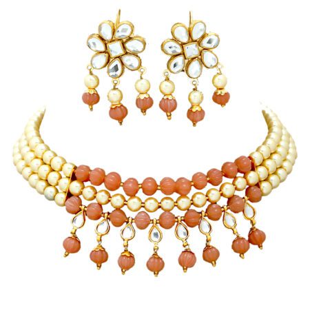 Gold Plated Pearl Kundan Choker Necklace Set