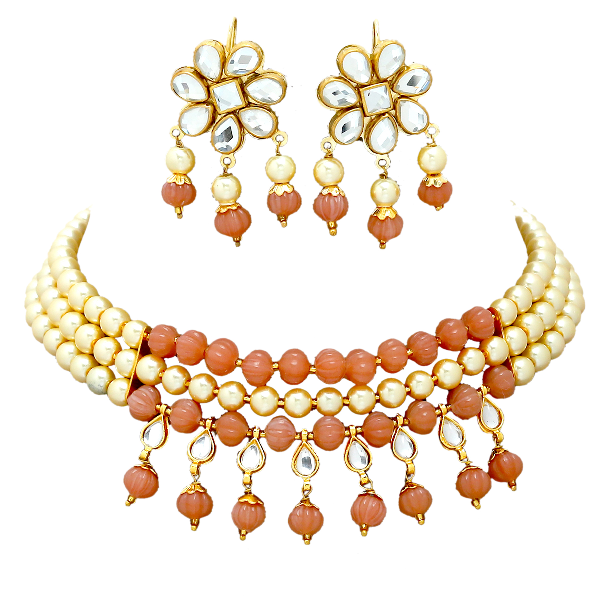Gold Plated Pearl Kundan Choker Necklace Set