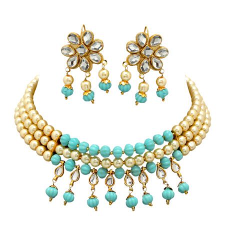 Gold Plated Pearl Kundan Choker Necklace Set