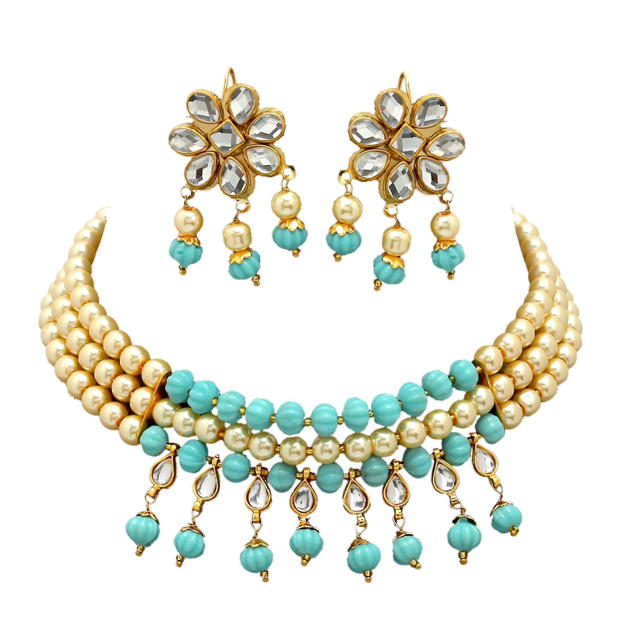 Gold Plated Pearl Kundan Choker Necklace Set