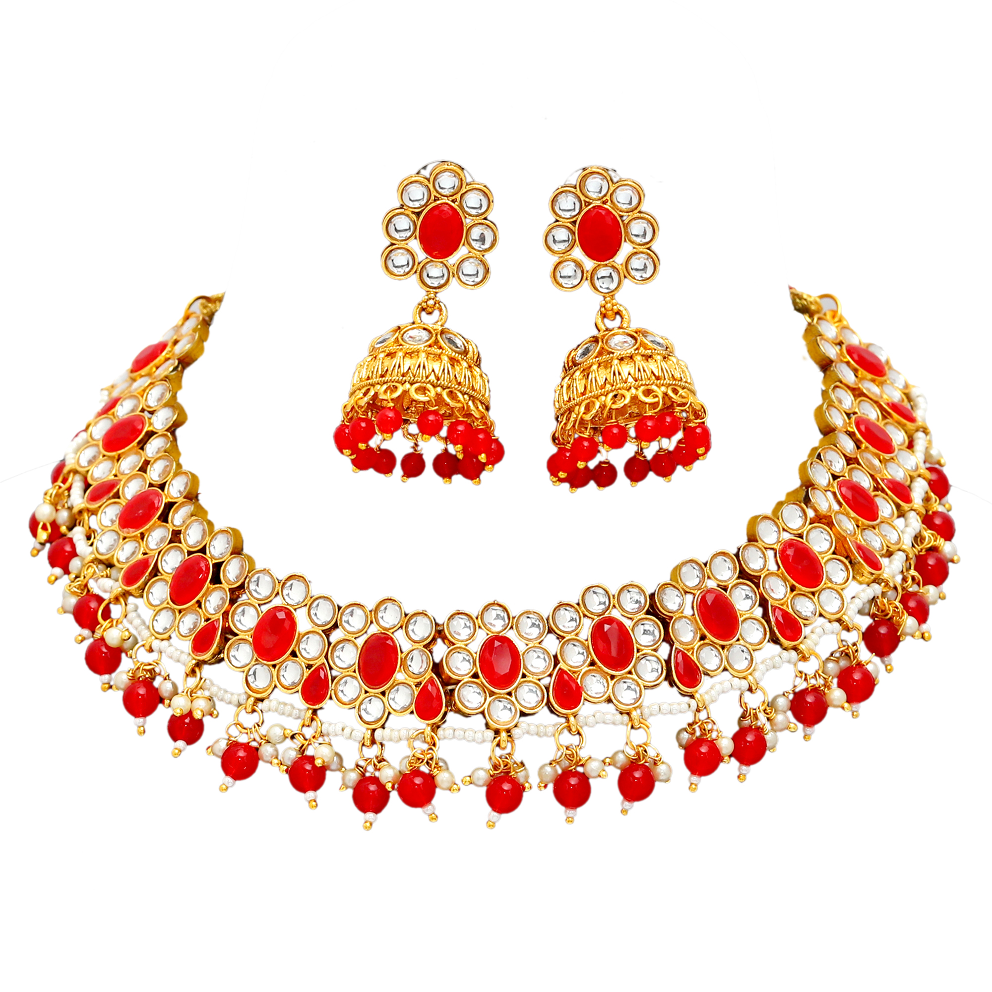 Gold Plated Kundan Choker Necklace Set with Zhumki