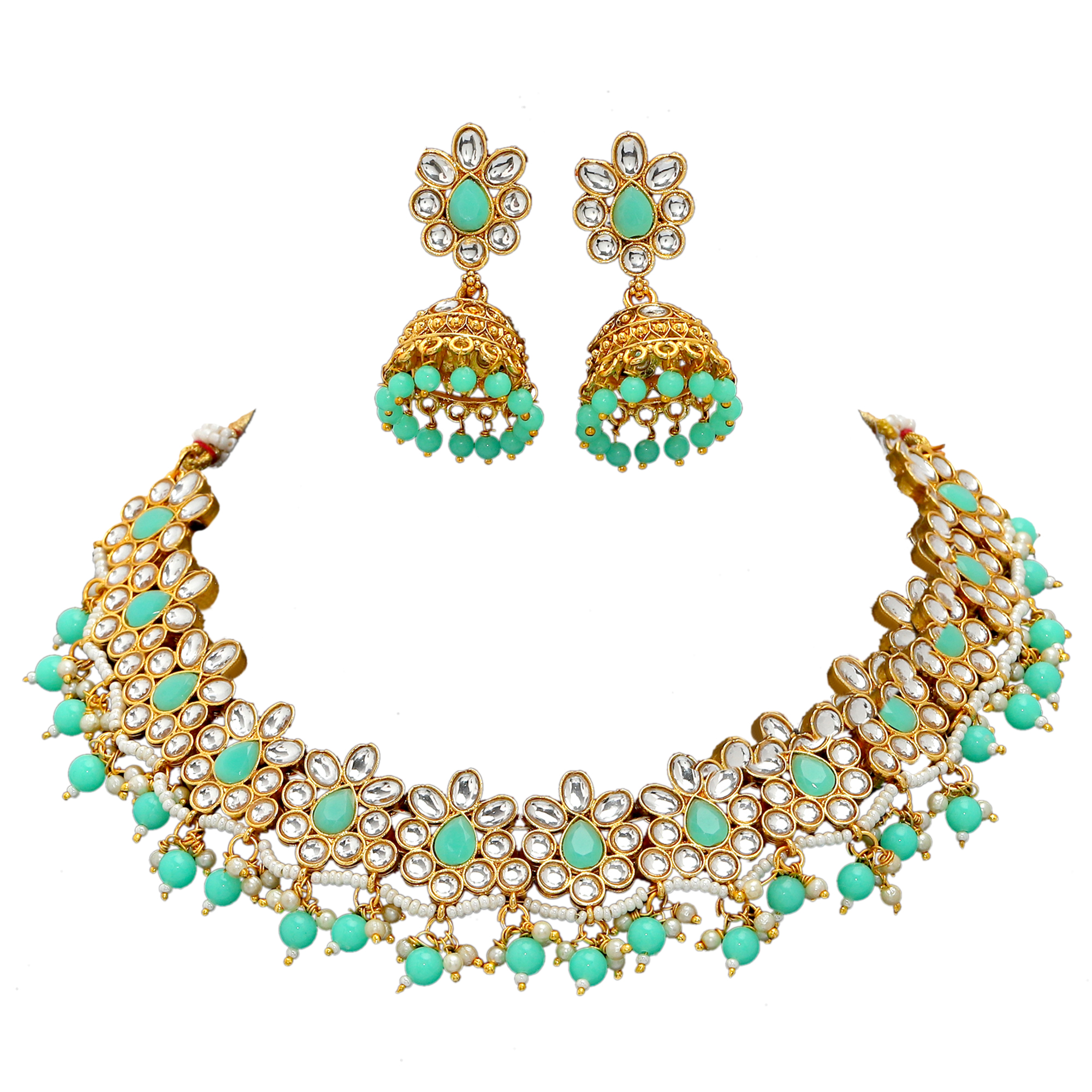 Gold Plated Kundan Choker Necklace Set with Zhumki