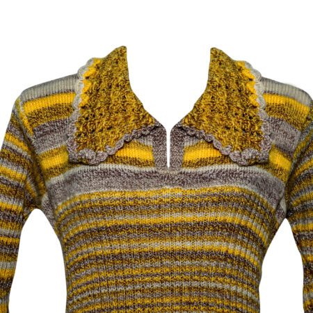 Woolen Hand Knitted  Full Sleeves Formal Casual Stylish Long Sweater Pullover Dress with Crosia Knitted Collar Neck for Girls and Women Winter Wear