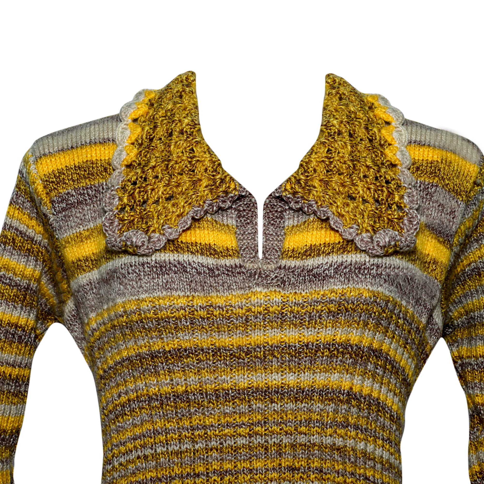 Woolen Hand Knitted  Full Sleeves Formal Casual Stylish Long Sweater Pullover Dress with Crosia Knitted Collar Neck for Girls and Women Winter Wear