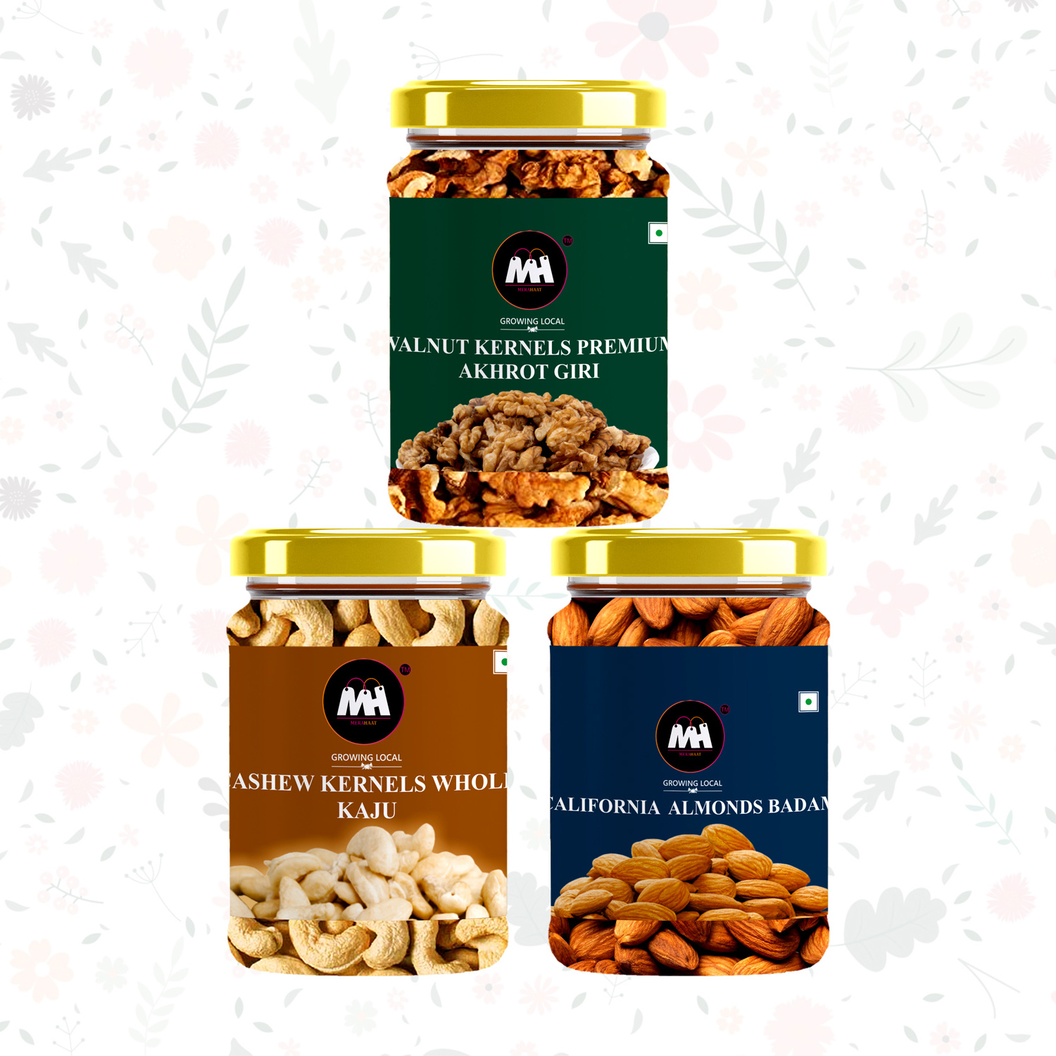 Dry Fruit Combo Pack- 1.4kgs Pack Of 3 
(500gms+500gms+400gms) (Cashu Nuts California Almond & Chilli Wallnut Akhrot Giri)