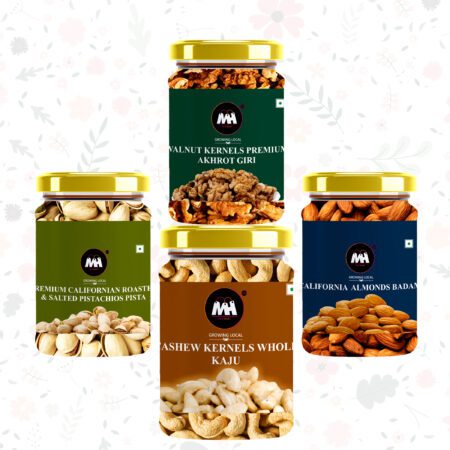 Dry Fruit Combo Pack- 950gms Pack Of 4
 (250gms*3+200gms) (Cashu Nuts California Almond Rosted and Salted Pistachu &Chilli Wallnut Akhrot Giri)