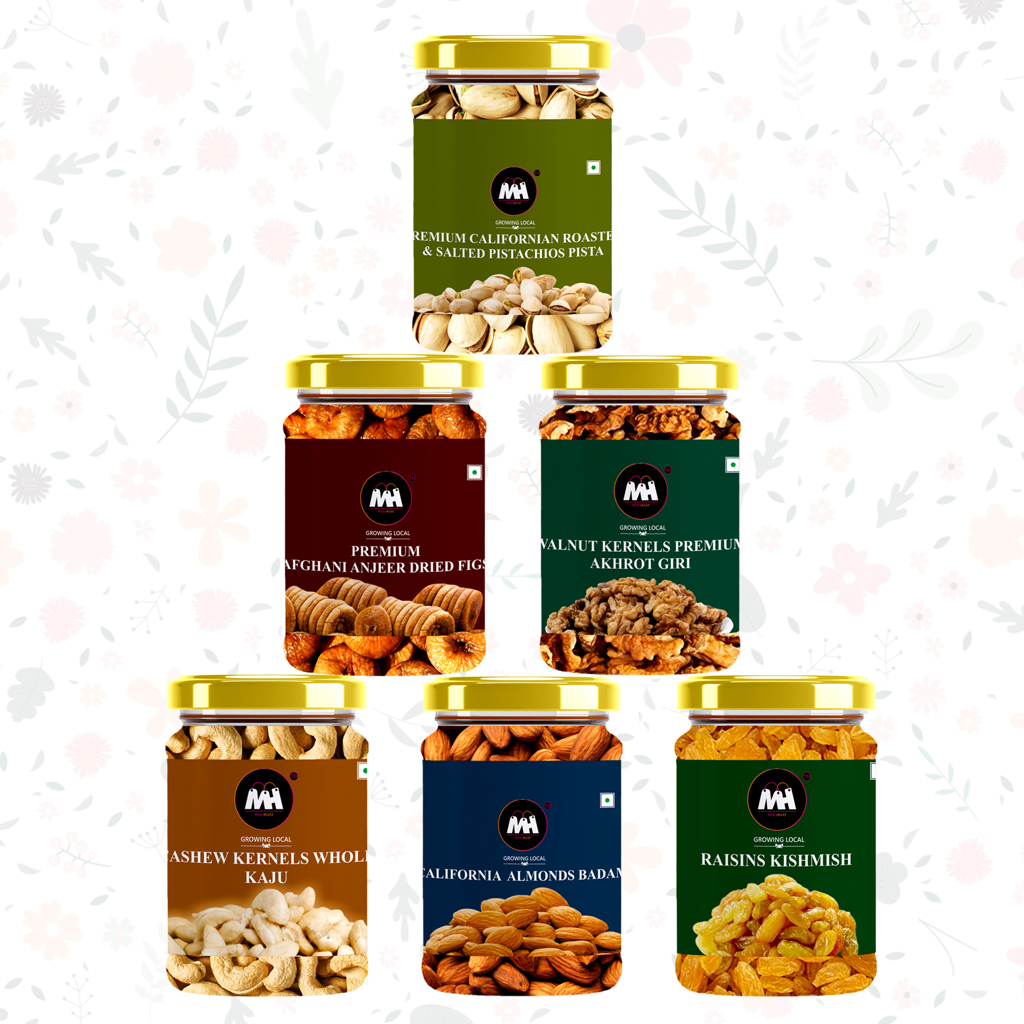 Dry Fruit Combo Pack- 5.8 Kgs Pack Of 6
 (1kg*5+800gms) (Cashu Nuts California Almond Rosted and Salted Pistachu Kishmish Yellow Risin Afgani Anjeer Dried Fig & Chilli Wallnut Akhrot Giri)
