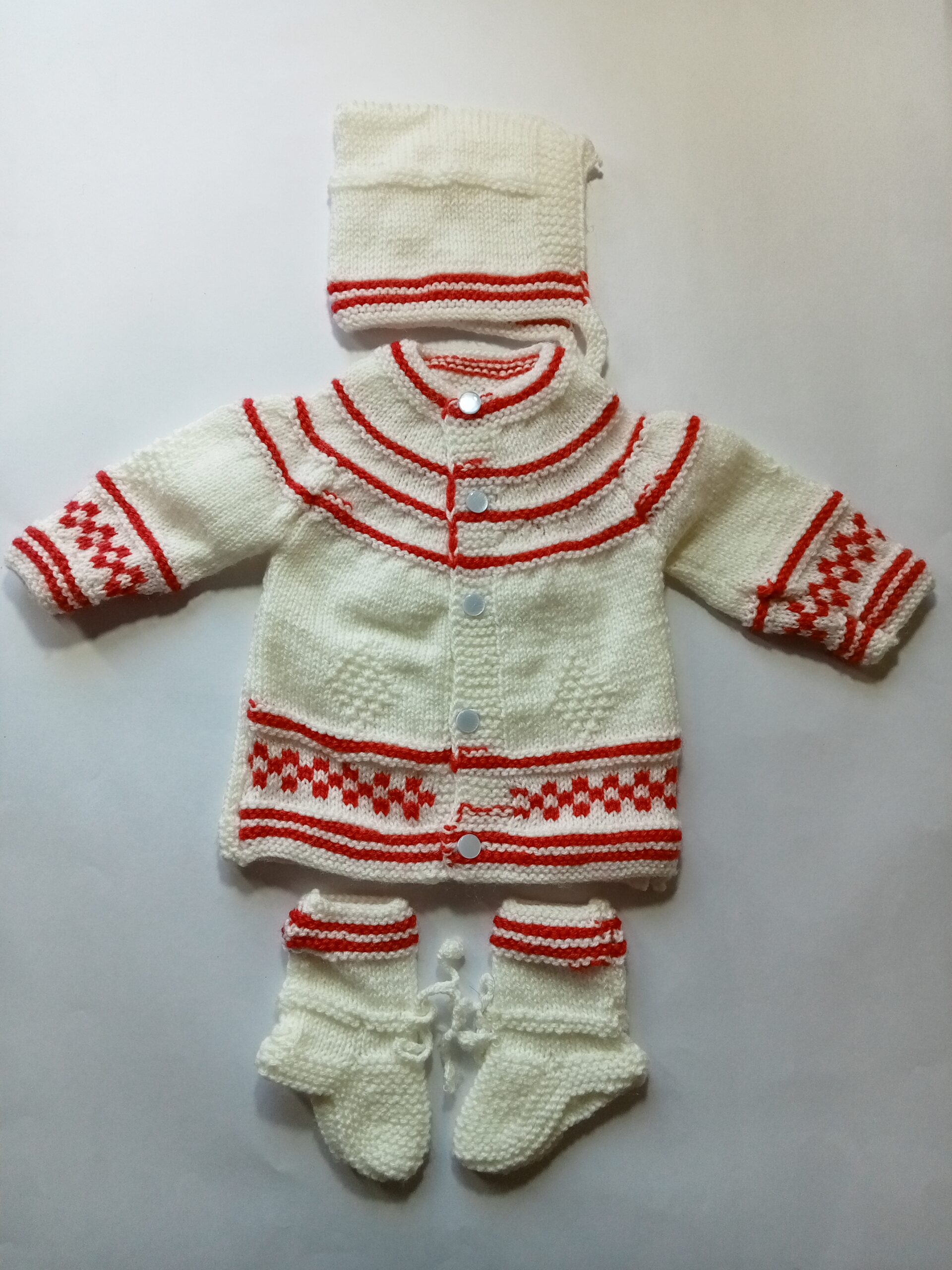 Baby Girl And Boy Wollen Cardigan (Sweater) With Cap Ans Socks