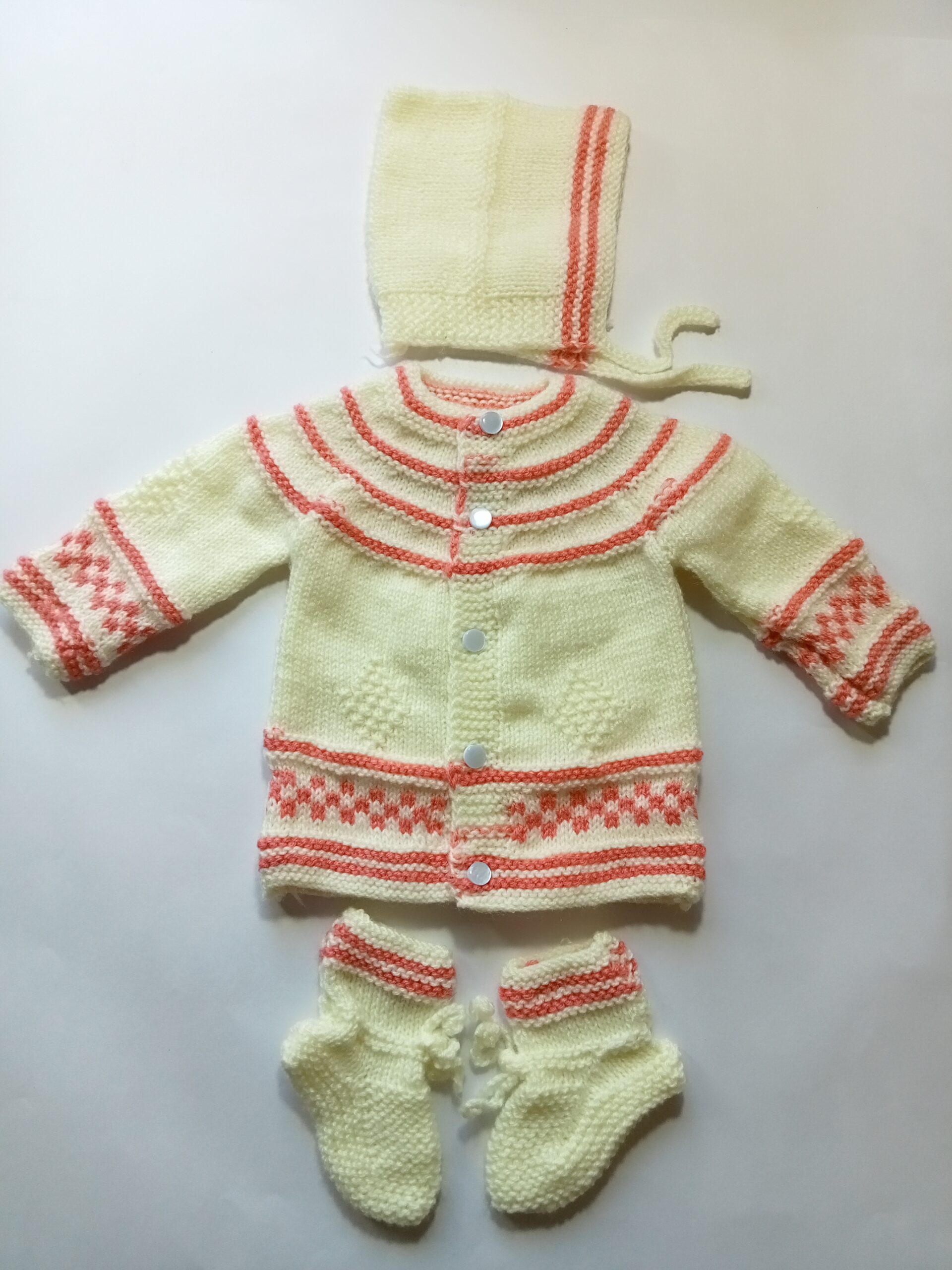 Baby Girl And Boy Wollen Cardigan (Sweater) With Cap Ans Socks