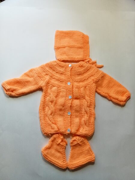 Baby Girl And Boy Wollen Cardigan (Sweater) With Cap Ans Socks