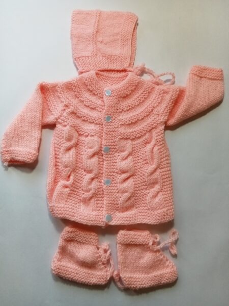 Baby Girl And Boy Wollen Cardigan (Sweater) With Cap Ans Socks