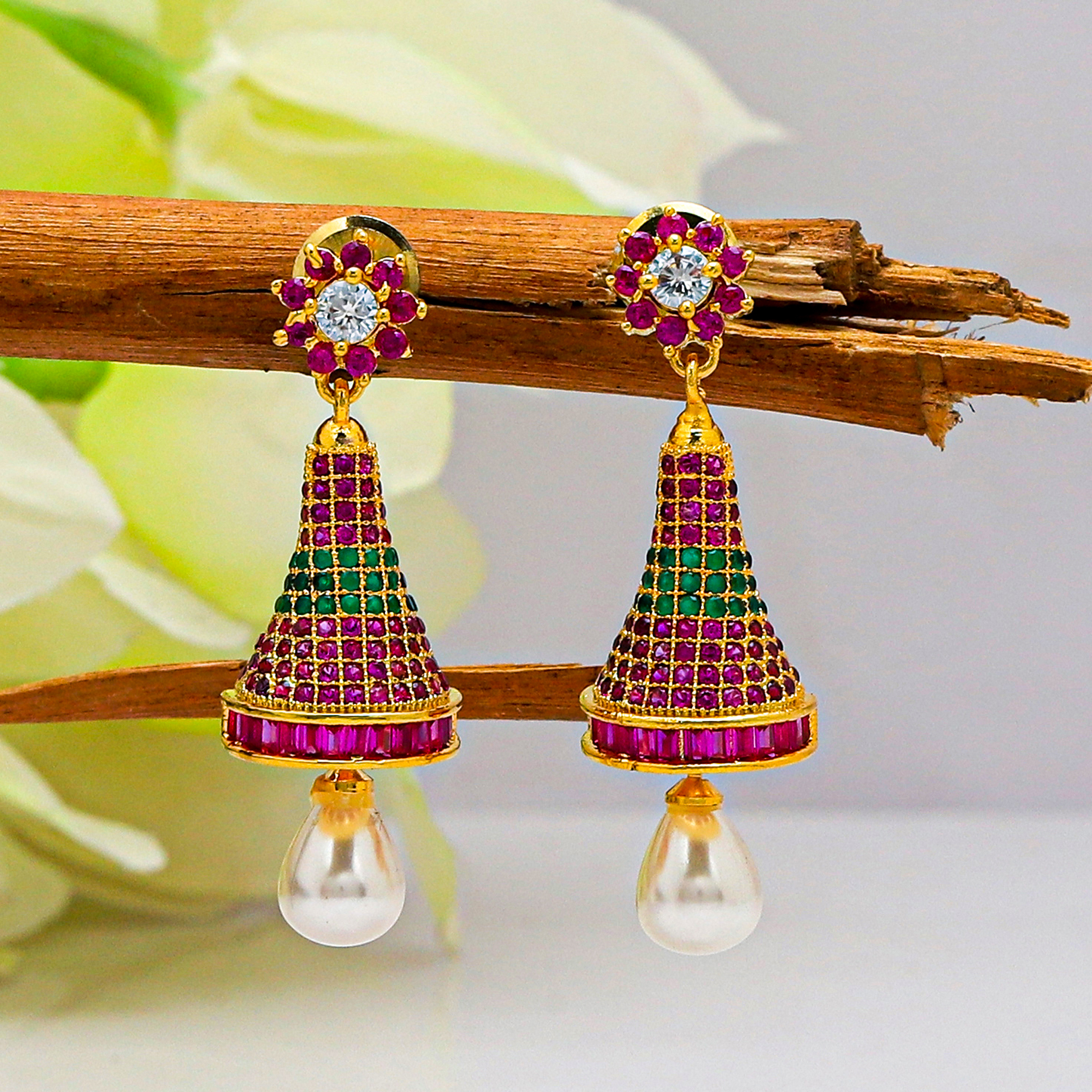 Rani & Green Color Zhumi in American Diamond