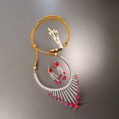 Rani & White color Chokar Necklace set with Dangle Earring set in American Diamond