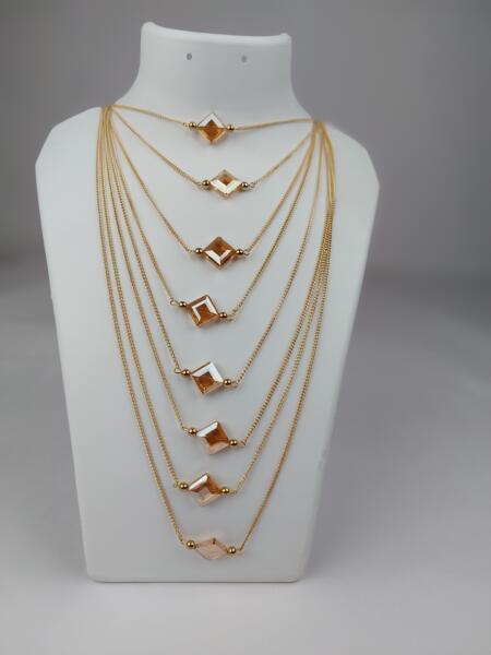 Fashionable Multi String Golden Long Metal Chain Mala