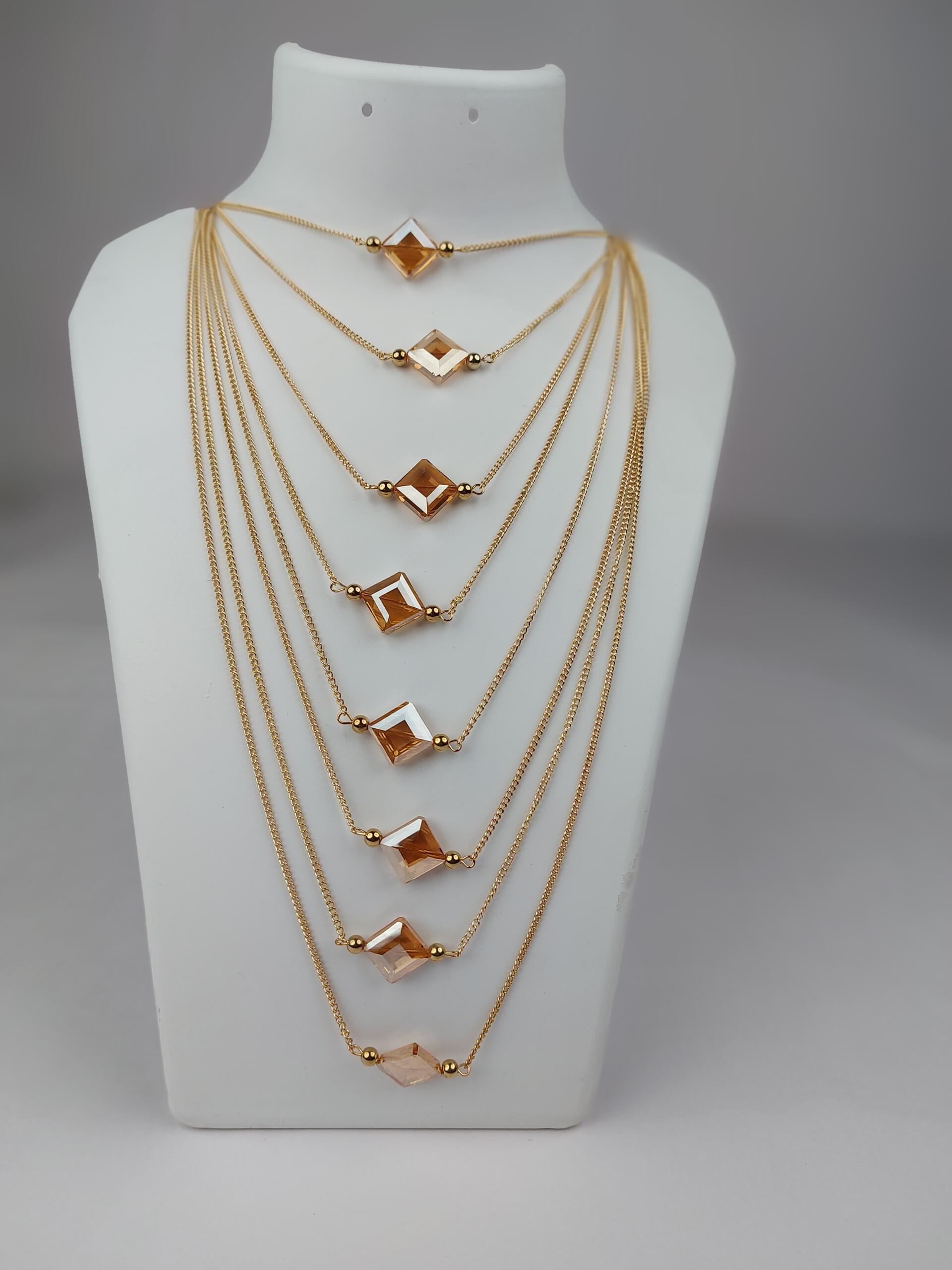 Fashionable Multi String Golden Long Metal Chain Mala