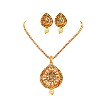 Pendent Set With Meenakari And Earing