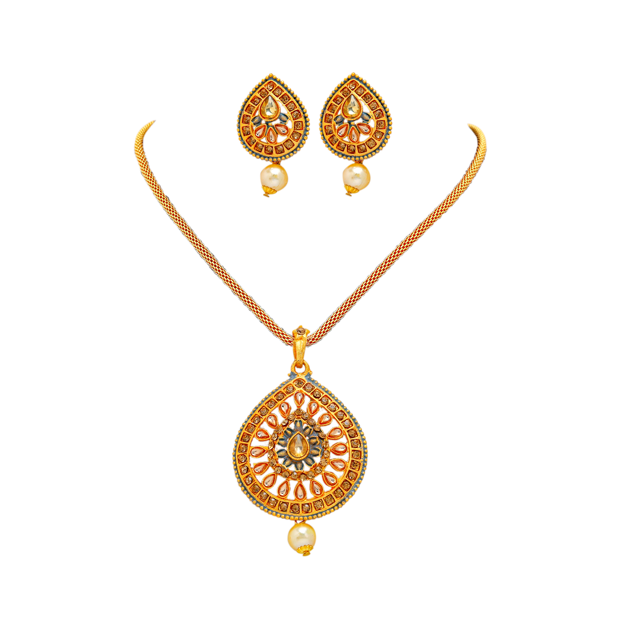 Pendent Set With Meenakari And Earing