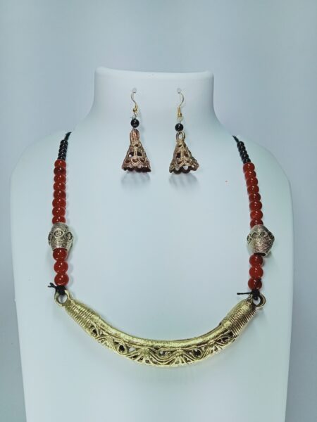 Handcrafted Dokra With Beeds Jewellery Necklace Set For Girls And Women