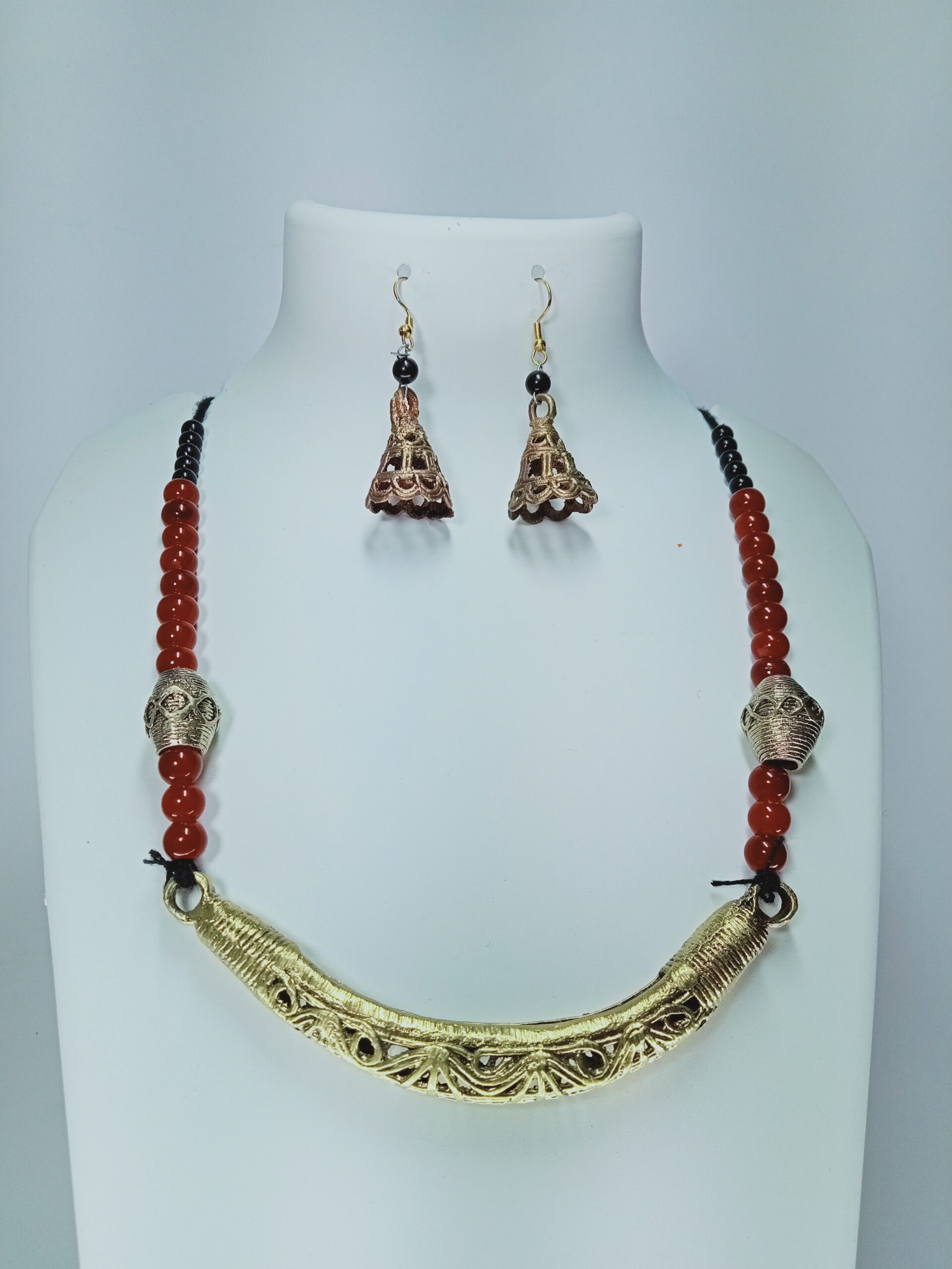Handcrafted Dokra With Beeds Jewellery Necklace Set For Girls And Women
