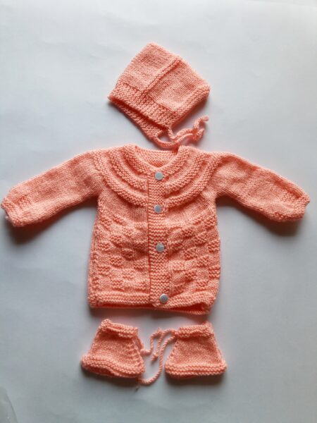 Baby Girl And Boy Wollen Cardigan (Sweater) With Cap Ans Socks