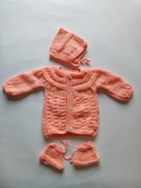 Baby Girl And Boy Wollen Cardigan (Sweater) With Cap Ans Socks