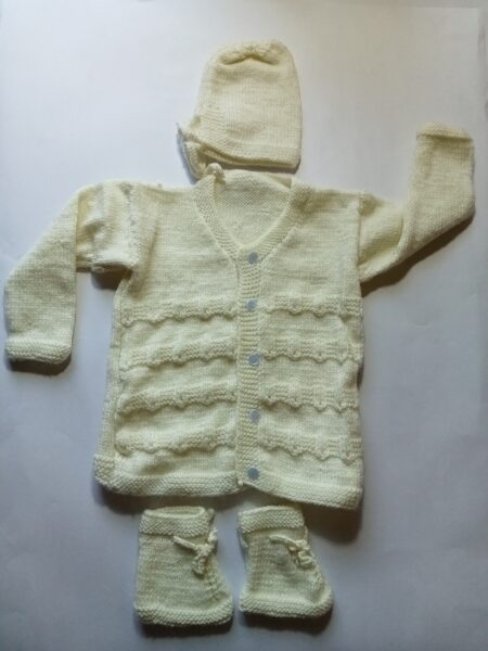 Baby Girl And Boy Wollen Cardigan (Sweater) With Cap Ans Socks