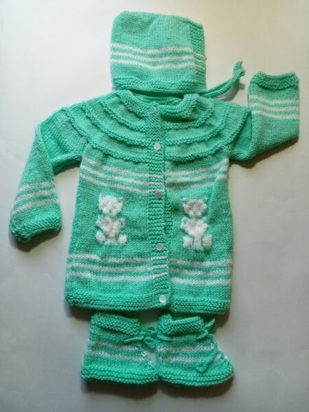 Baby Girl And Boy Wollen Cardigan (Sweater) With Cap Ans Socks