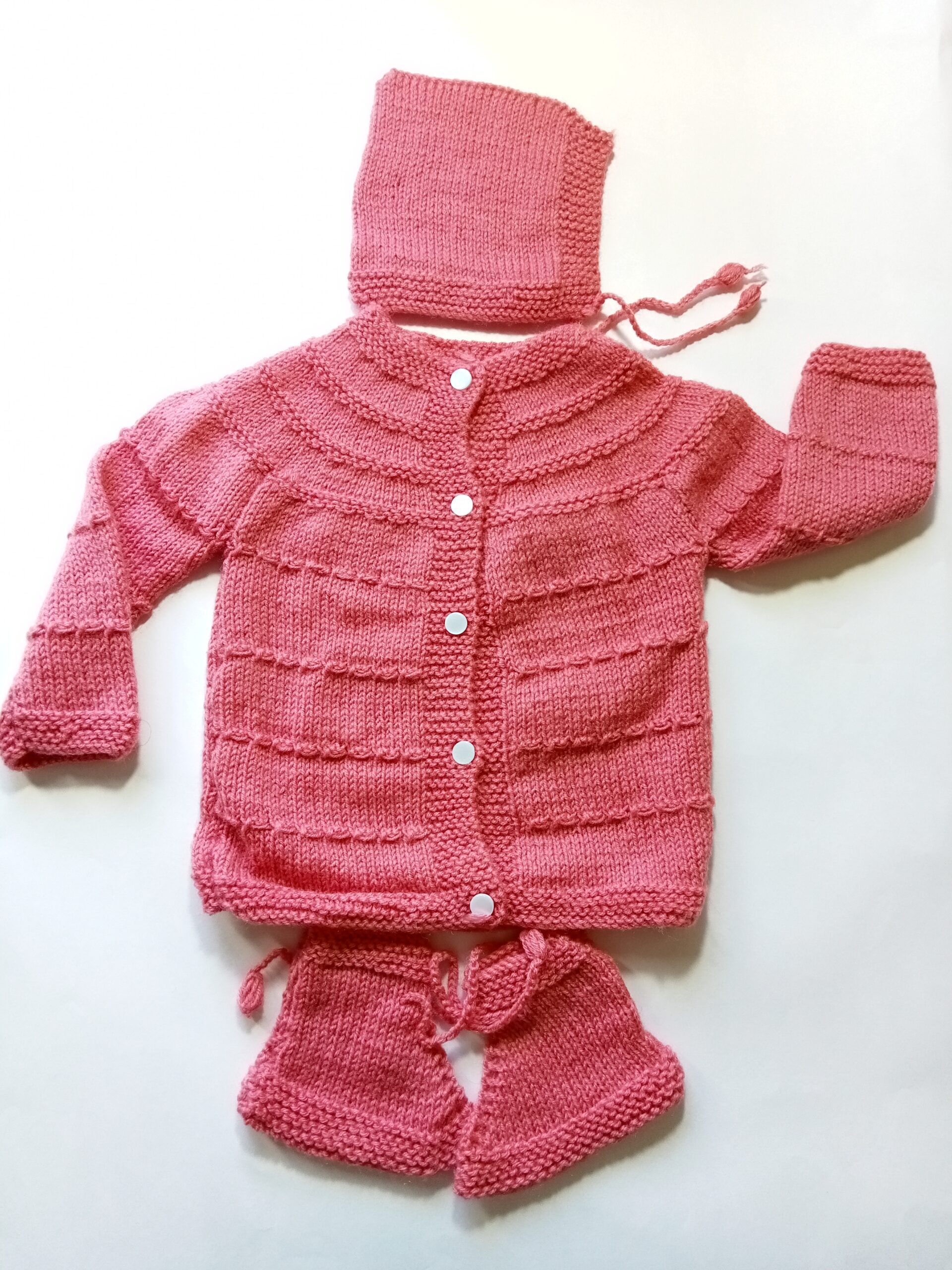 Baby Girl And Boy Wollen Cardigan (Sweater) With Cap Ans Socks
